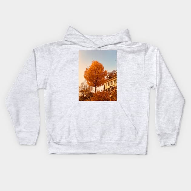 Golden leaves in the sun Kids Hoodie by Dturner29